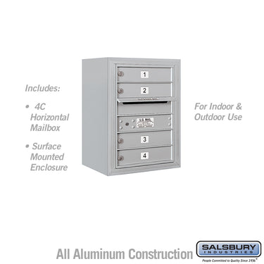 6 Door High Surface Mounted 4C Horizontal Mailbox with 4 Doors in Aluminum with USPS Access